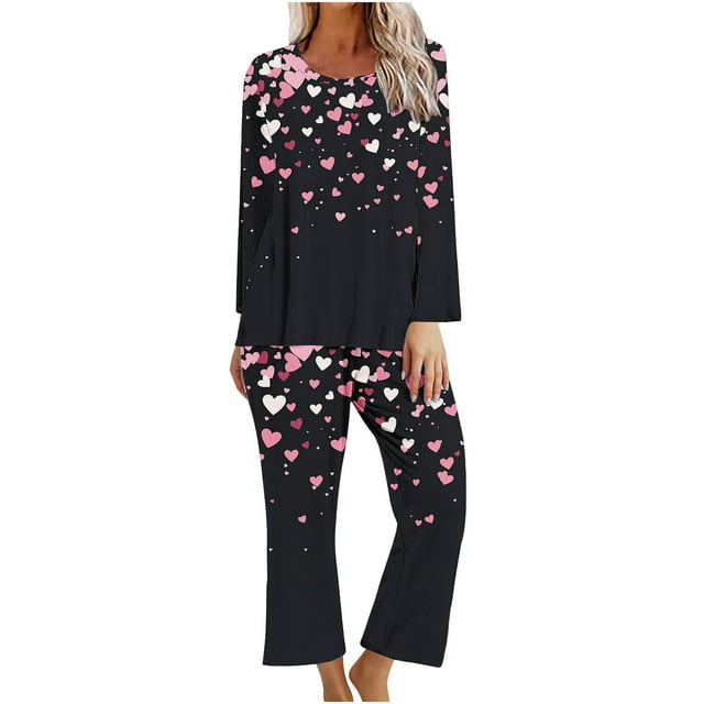 Puntoco Pijamas para mujer Conjunto de pijama con parte superior y pantalones casuales con estampado navideño para mujer