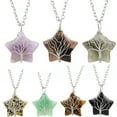 thumbnail image 2 of Granjero Gordo Collar con colgante de árbol de la vida con hilo enrollado, pentagrama y piedra cruda de cristal natural, rosa, 2 of 5