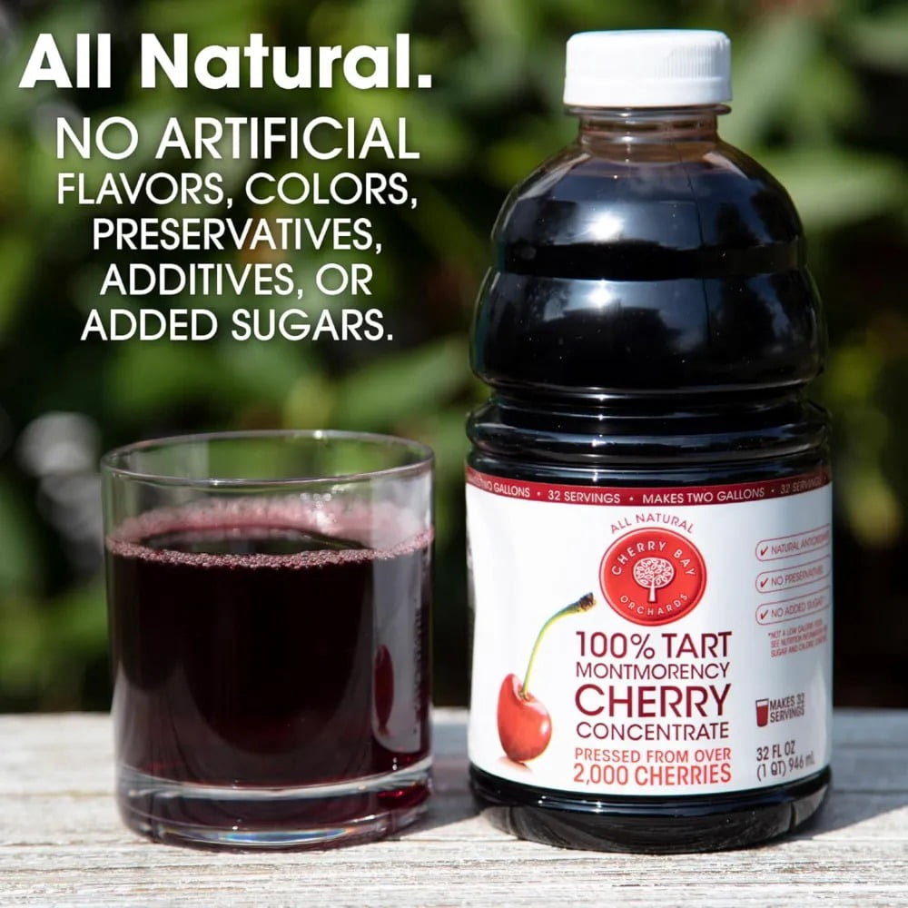 Cherry Bay Orchards Tart Cherry Concentrate - All Natural Juice to Promote Healthy Sleep, 32 oz Bottle (Case of 2) - Gluten Free, Natural Antioxidants, No Added Sugar or Preservatives