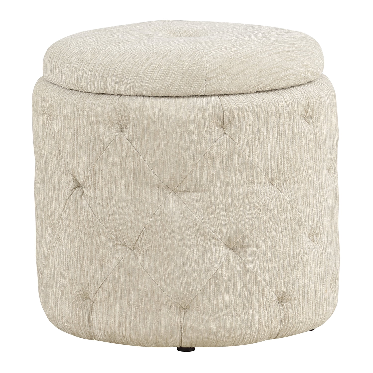 Erindale Round Storage Ottoman in Linen Cream Fabric