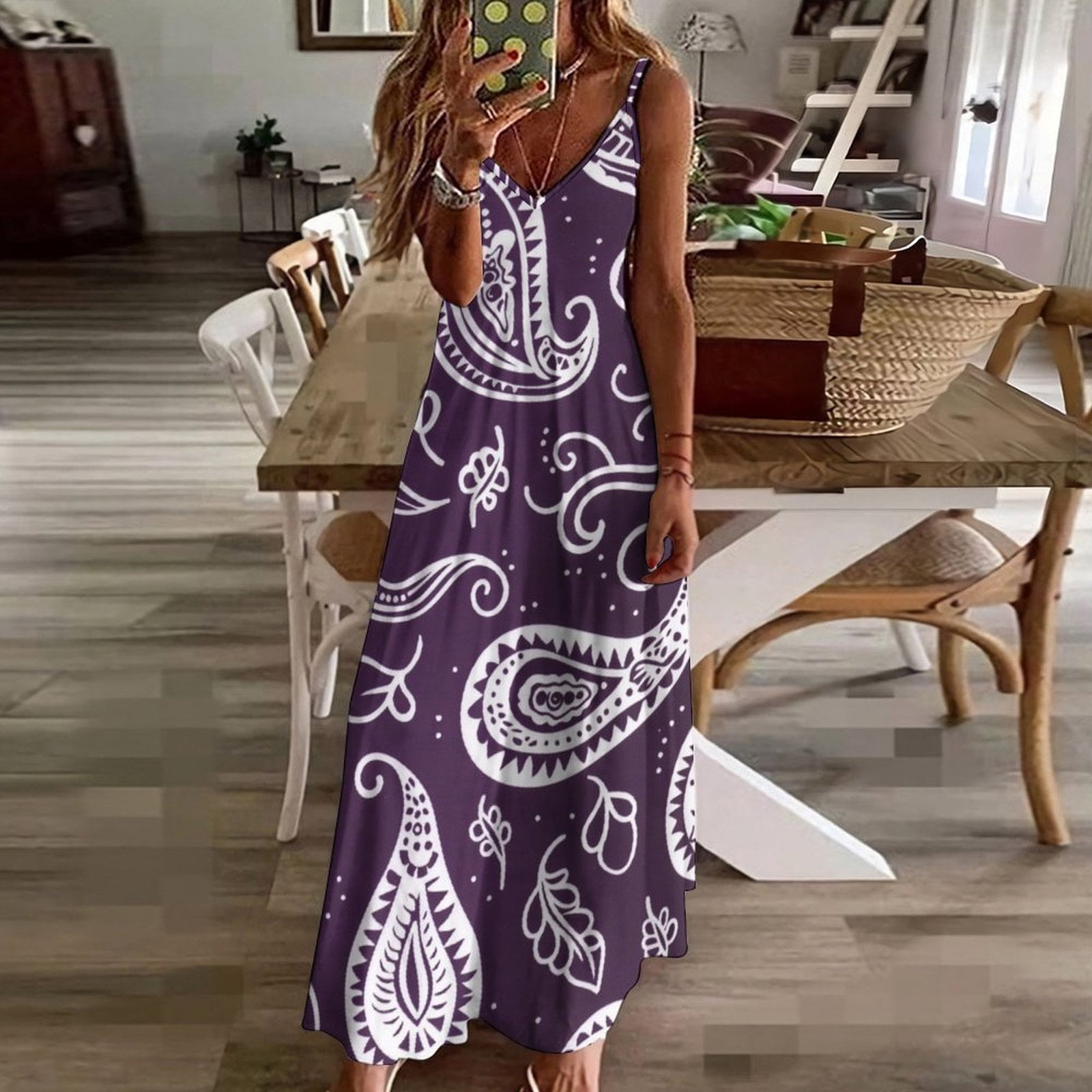 Purple Paisley Pattern White Design Elegant Textile Sleeveless