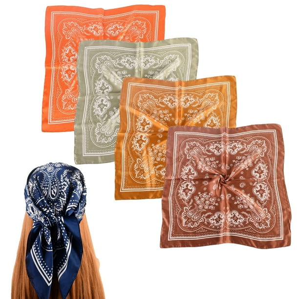 Pañuelo de seda para la cabeza de 27,5 pulgadas para mujeres y hombres, pañuelos vintage, pañuelo de satén para el cabello, pañuelo cuadrado de seda para el cuello