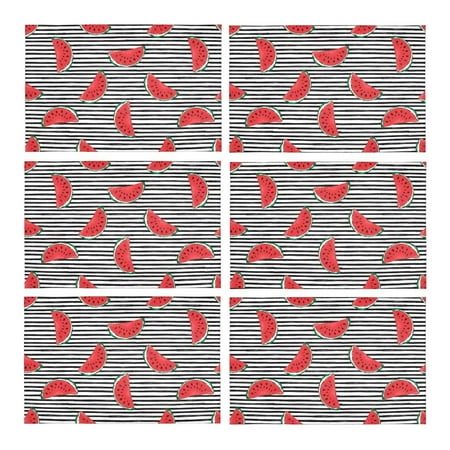 

MKHERT Fashion Watermelon Art On Black Striped Placemats Table Mats for Dining Room Kitchen Table Decoration 12x18 inch Set of 6