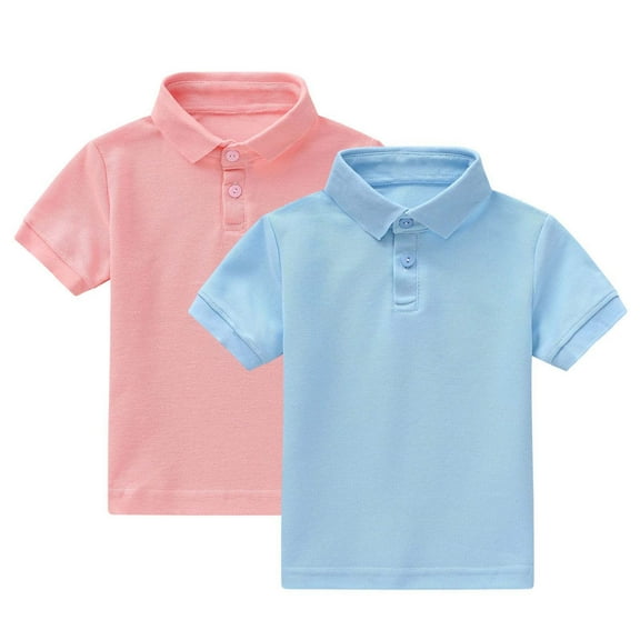 Gfyviroh Kids Short Sleeve Tops Button Turn-down Collar T-shirts Boys and Girls Tees,2 Pack,Size 1-13 Years