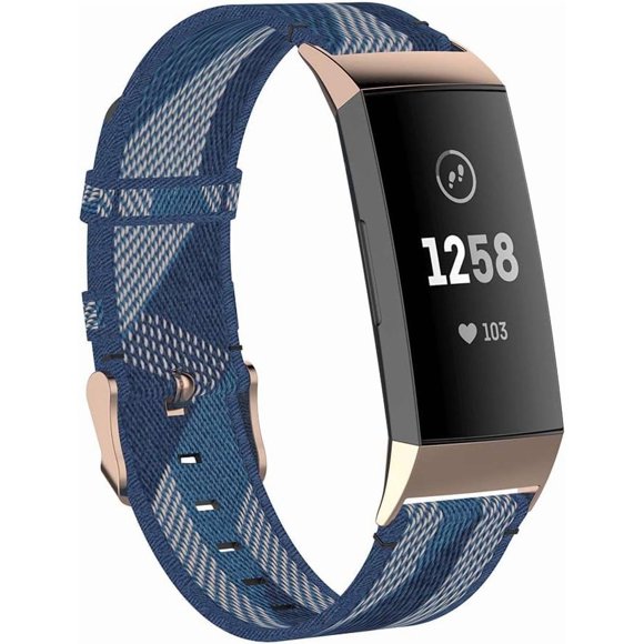 KOMI Band Compatible with Fitbit Charge 4/Charge 3/Charge 3 SE Watch,Nylon Fabric Woven Replacement Watch Strap Sport Fitness Band Wristband for Women Men Blue