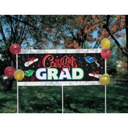 Congrats Grad Yard Banner W Stakes 20 X 48 Walmart Com