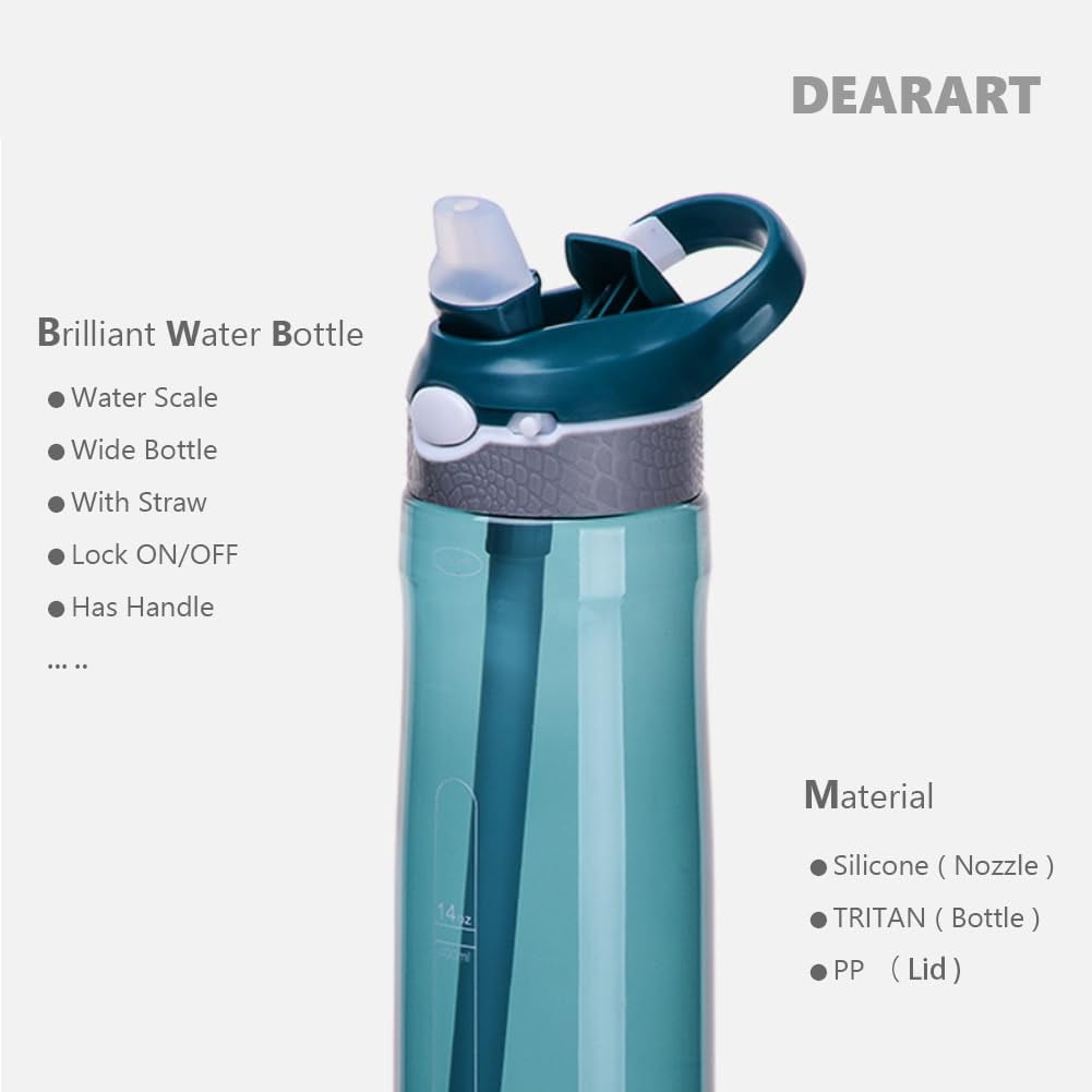 24oz Water Bottles With Straw, Leakproof BPA FREE Hidden Nozzle, Flip Up Lid Has Handle Wide Bottle Easy Clear, Suit Office Sports Travel Gym Yoga, Dark Cyan