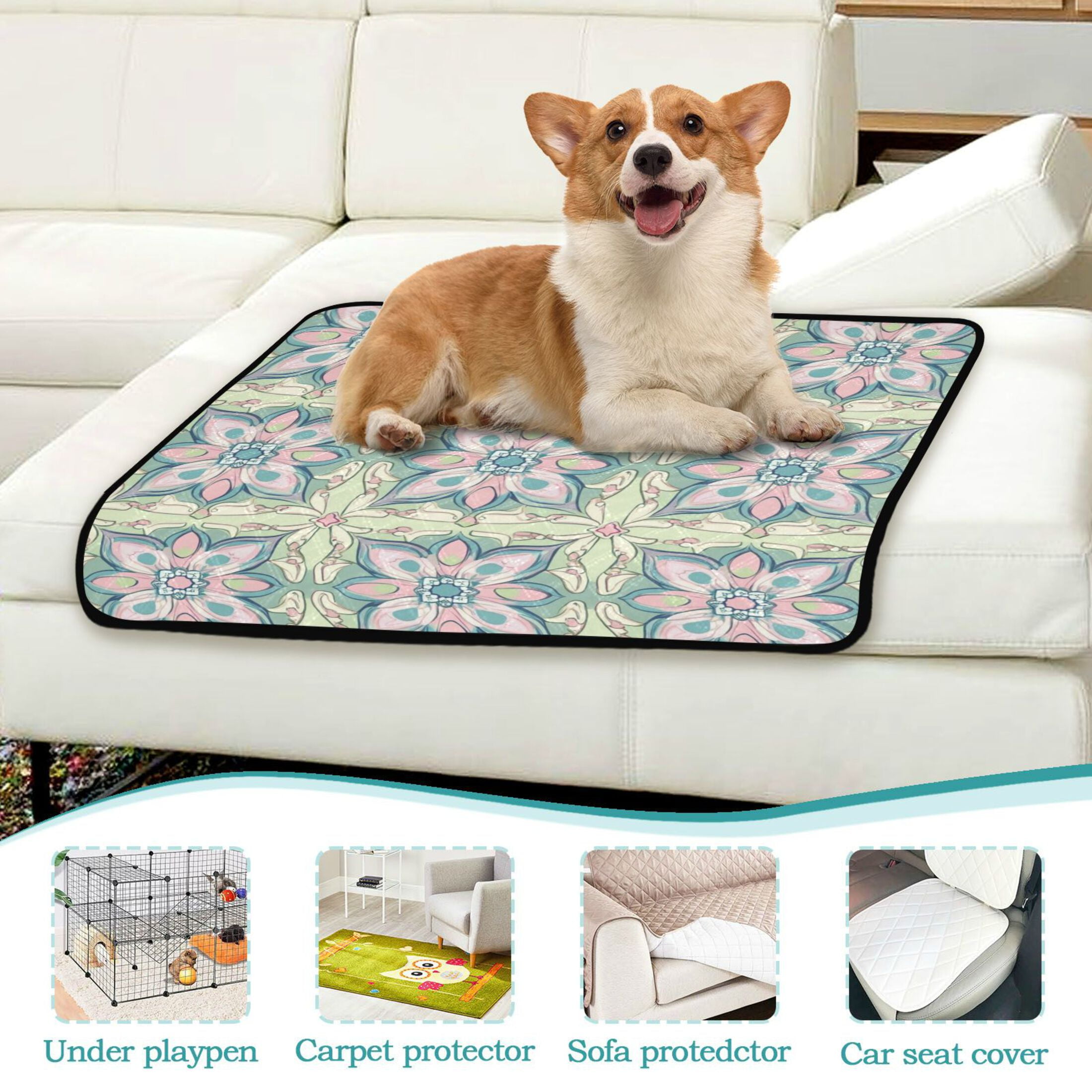 Qxltty Persian Style Motifs Cat litter Pads Pet Set of 2 Diaper Mats Center Anti-leakage Layer Absorbent Soft and Comfortable