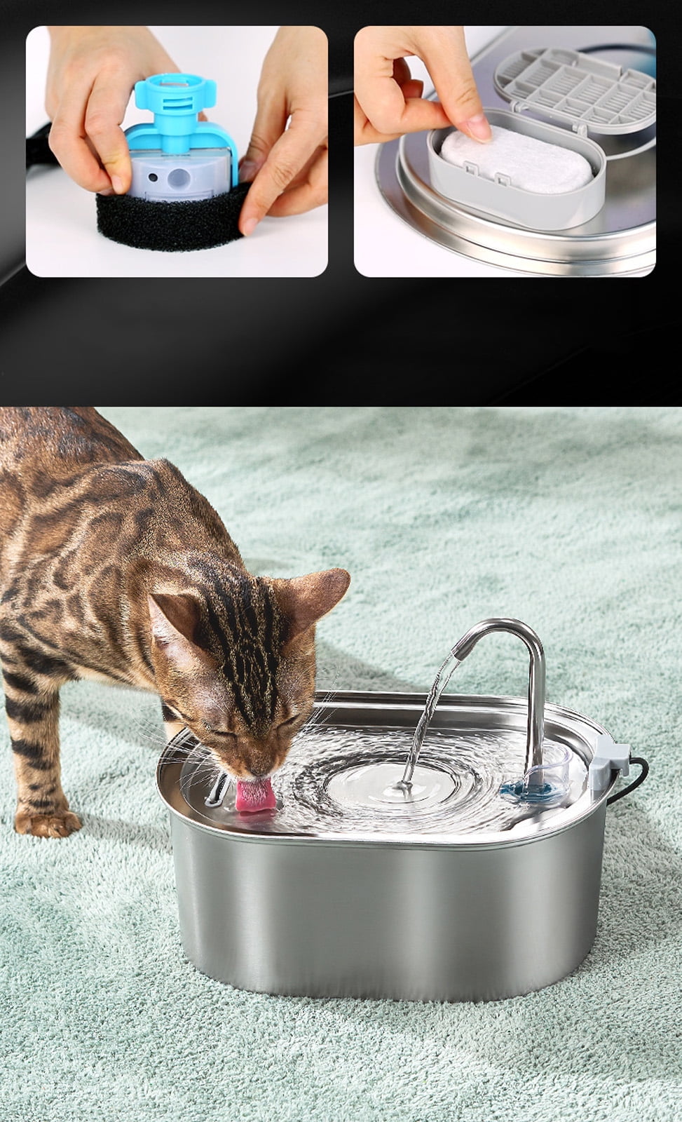Deeceymbur 3.2l Stainless Steel Pet Fountain for Drinking Automatic Water Dispenser for Cats and Dogs Large Fountains with Filter