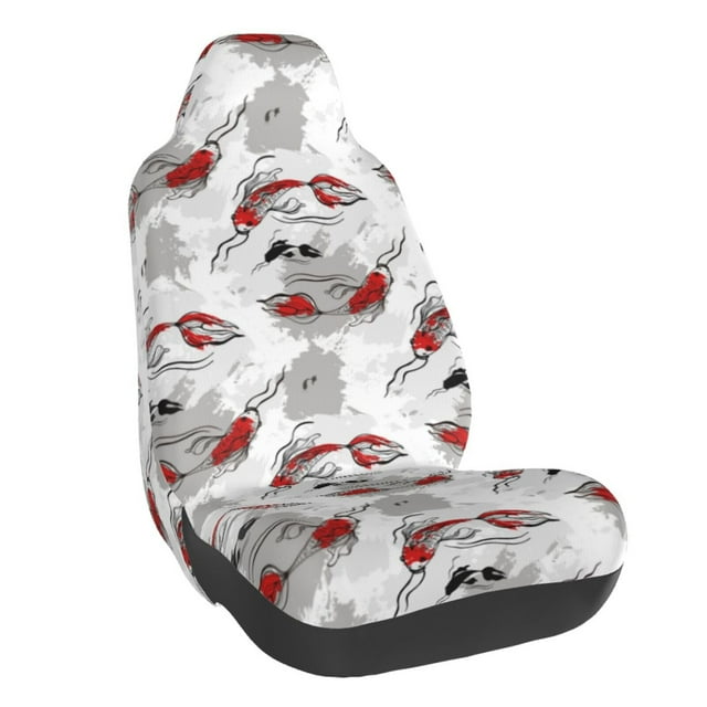 Wukai Koi Fish Full Set Car Seat Covers with Soft Padding Universal Auto Front Seats Protector and Cushion Mat