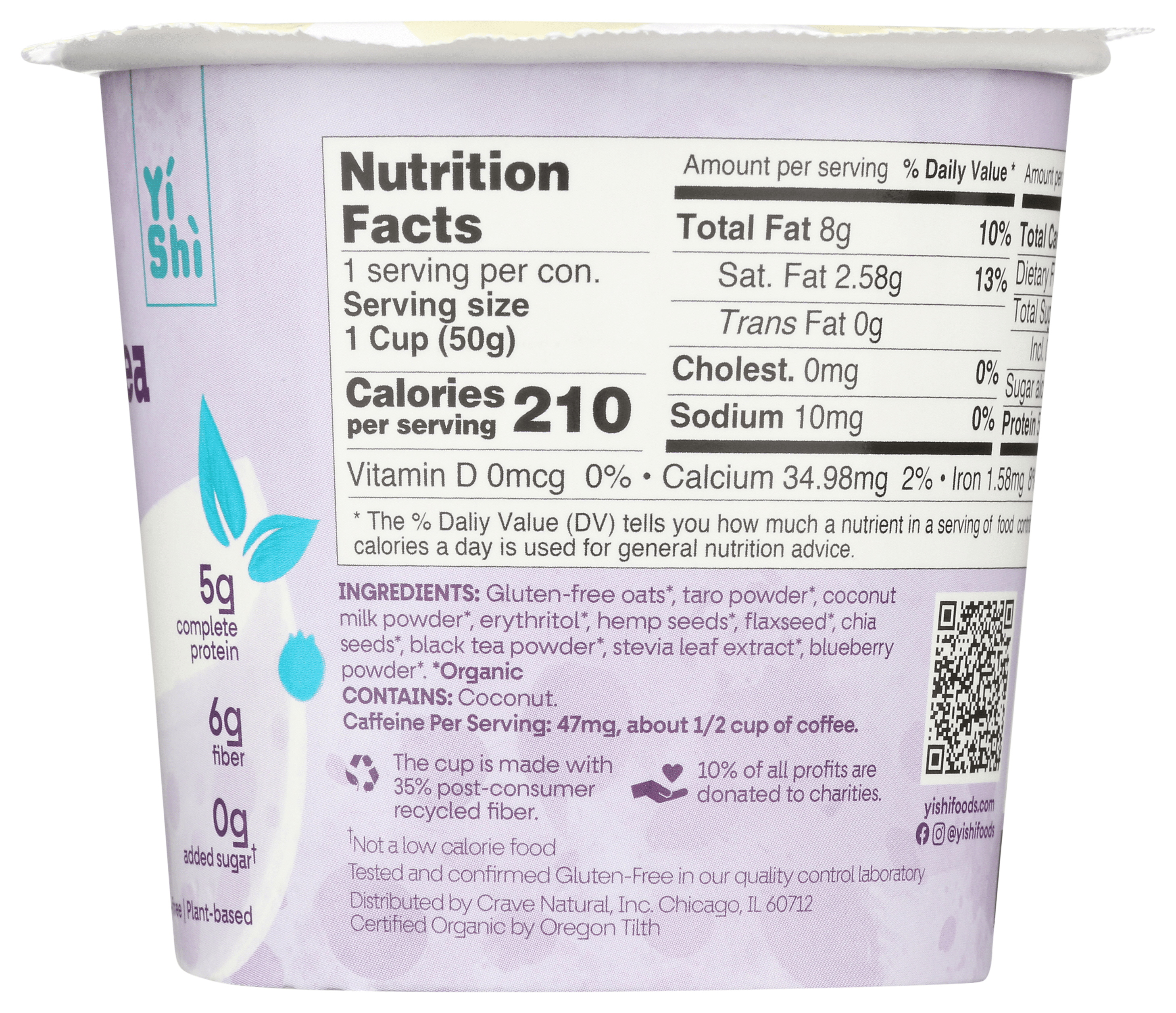 YISHI Taro Bubble Tea Instant Hot Oatmeal 1.76 oz