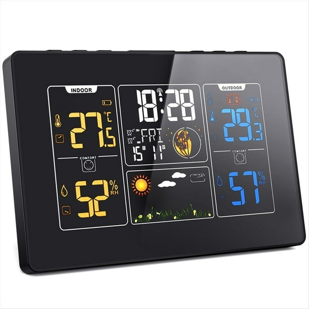 Estación Meteorológica Inalámbrica para Interiores y Exteriores con Reloj, Termómetro Meteorológico Digital para el Hogar, Estación de Pronóstico con Temperatura