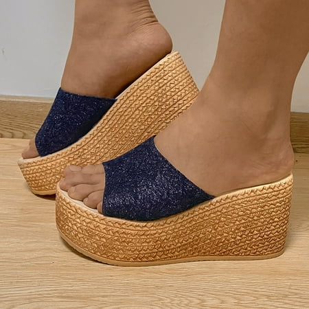 

Cathalem Knot Wedges Fashion Roman Womens Toe Open Beach Sandals Slippers Shoes Women s Wedges Tan Wedges for Women Blue 8.5