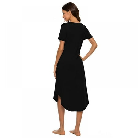 

Nightgown Women Casual Loungewear Comfy Housedress Scoop Neckline Lounge Dress Nightshirt with Pocket S-XXL