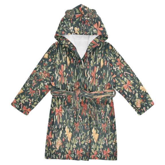 FORMRS Niños Bathrobe Unisex Hooded Robe Soft Plush Pajamas Sleepwear, Size 2-3T, Christmas Bows
