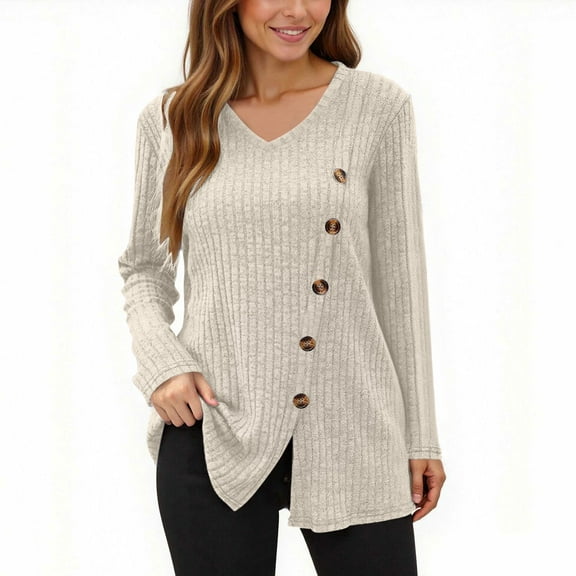 Censtreet 2025 Women Tops Shirts Winter Fall Long Sleeve Blouse Casual Tshirts Vneck Button Down Sweater Tunic