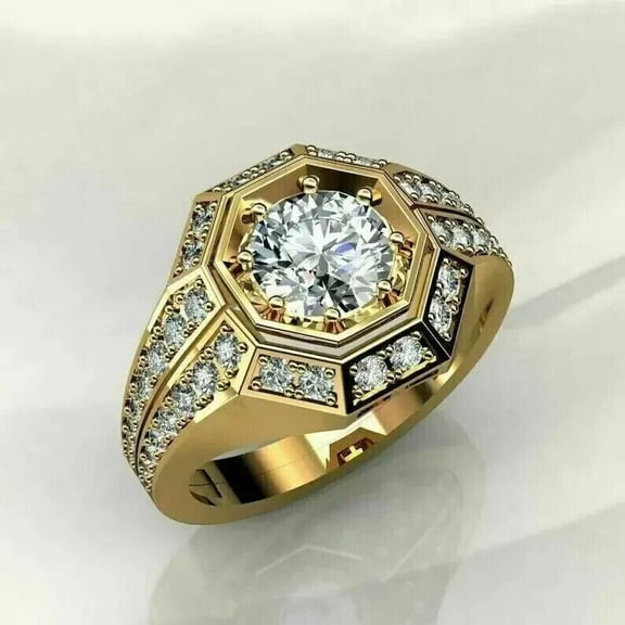 Men's Engagement Pinky Ring 14K Yellow Gold Plated Silver 2.00Ct Round Cut Lab Created VVS1/D Diamond