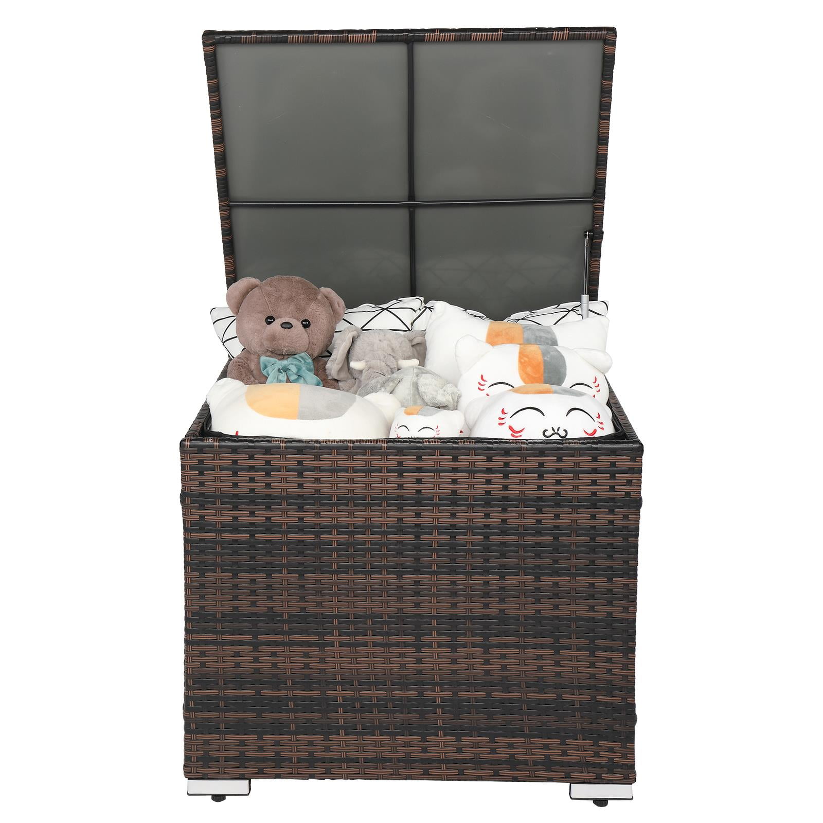 SamyoHome 67 Gallon Brown PE Rattan Wicker Patio Storage Bin Patio Deck