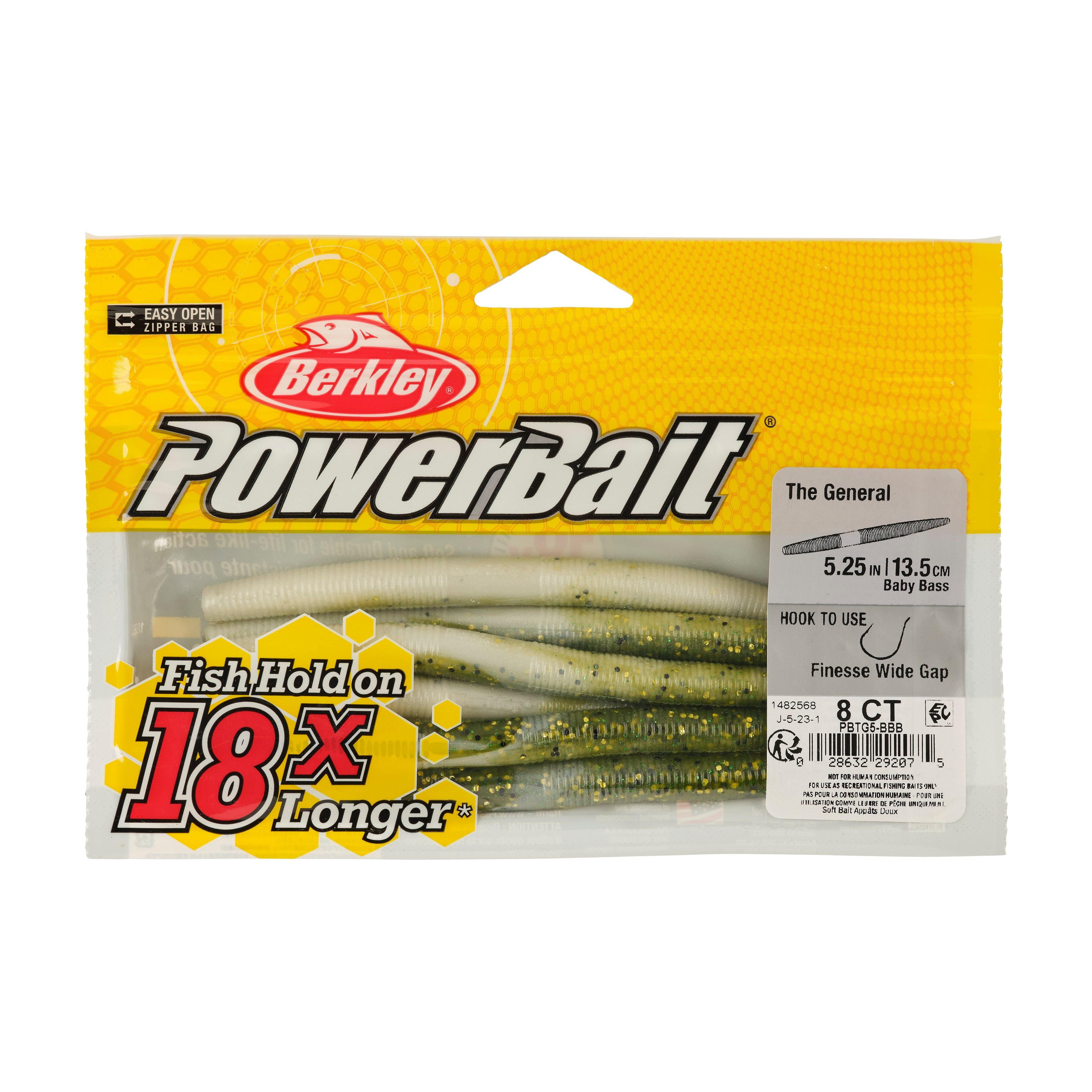 Berkley PowerBait® The General Fishing Bait, Baby Bass, 5 1/4in | 13cm, Soft Stick Bait with Irresistible Flavor, Eye-Popping Colors, Classic Stick Bait Action, Deadly Bass Bait