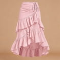 thumbnail image 2 of Arlun Women's Ruffled Hem Boho Long Maxi Skirts Fashion Asymmetrical Fit High Waist Drawstring Design A-Line Flare Skirts Fashion Floral Print Layered Skirts for Spring Summer Pink S, 2 of 2