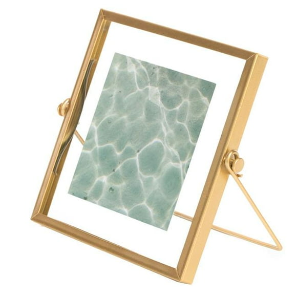Fabulaxe QI004066.GD.S Cadre Photo Carré Flottant Moderne en Métal pour Table 6 x 6,75 Po avec Couvercle en Verre et Support Chevalet, Or