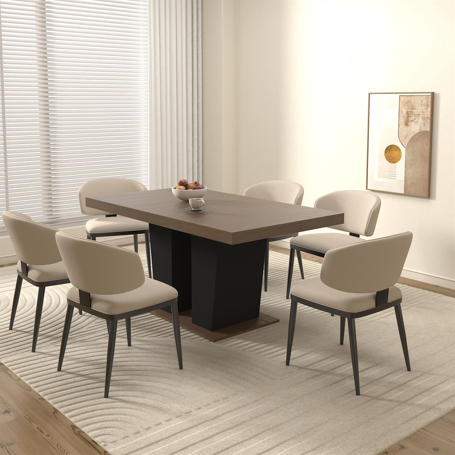 Spaco 78" Expandable Dining Table for 4-10 People with Double Sturdy Pedestal Base, Modern Rectangle Dining Table for Kitchen, Dining Room, Black