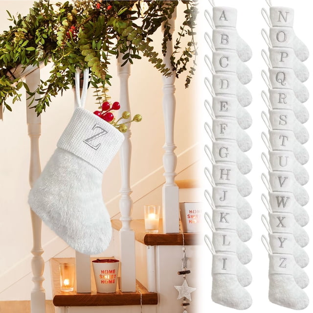 Xihbxyly Media Navideña con Letras Bordadas Personalizadas, Elegante Diseño de Seda Blanca Brillante, Ideal para Decorar El Árbol o La Repisa de La Chimenea, Ideal Como Regalo Navideño, 23 Cm de Larg
