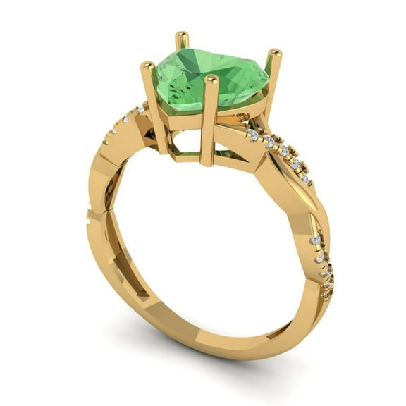 2.1ct heart cut green Zircon 18k yellow gold Bridal Wedding Engagement Promise Anniversary Ring for Women size 7.25