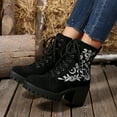 thumbnail image 6 of Xfvqtps Womens Ankle Boots Embroidered Western Fashion Chunky Heel Booties with Side Zipper Boho Casual Lace up Mid Heel Boots for Women Black, 6 of 9