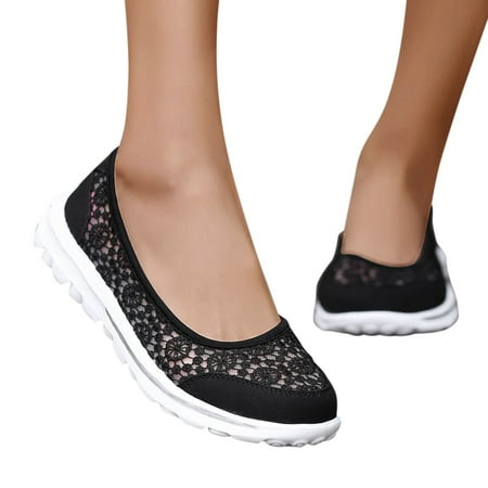 Mepaouo Women s Mesh Flats Shoes Foldable Knit Dressy Ballet Flats Cutout Casual Work Shoes