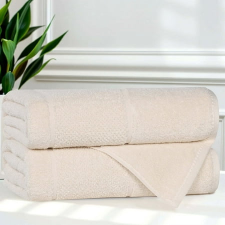Superior Mile Smart Twist Cotton Medium Weight Bath Towels, Set of 2, Ivory