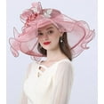 thumbnail image 3 of Women Sun Hat with Mesh Flower Decoration Wide Brim Hat Occasion Event Organza Fancy Church Dress Hat, 3 of 6