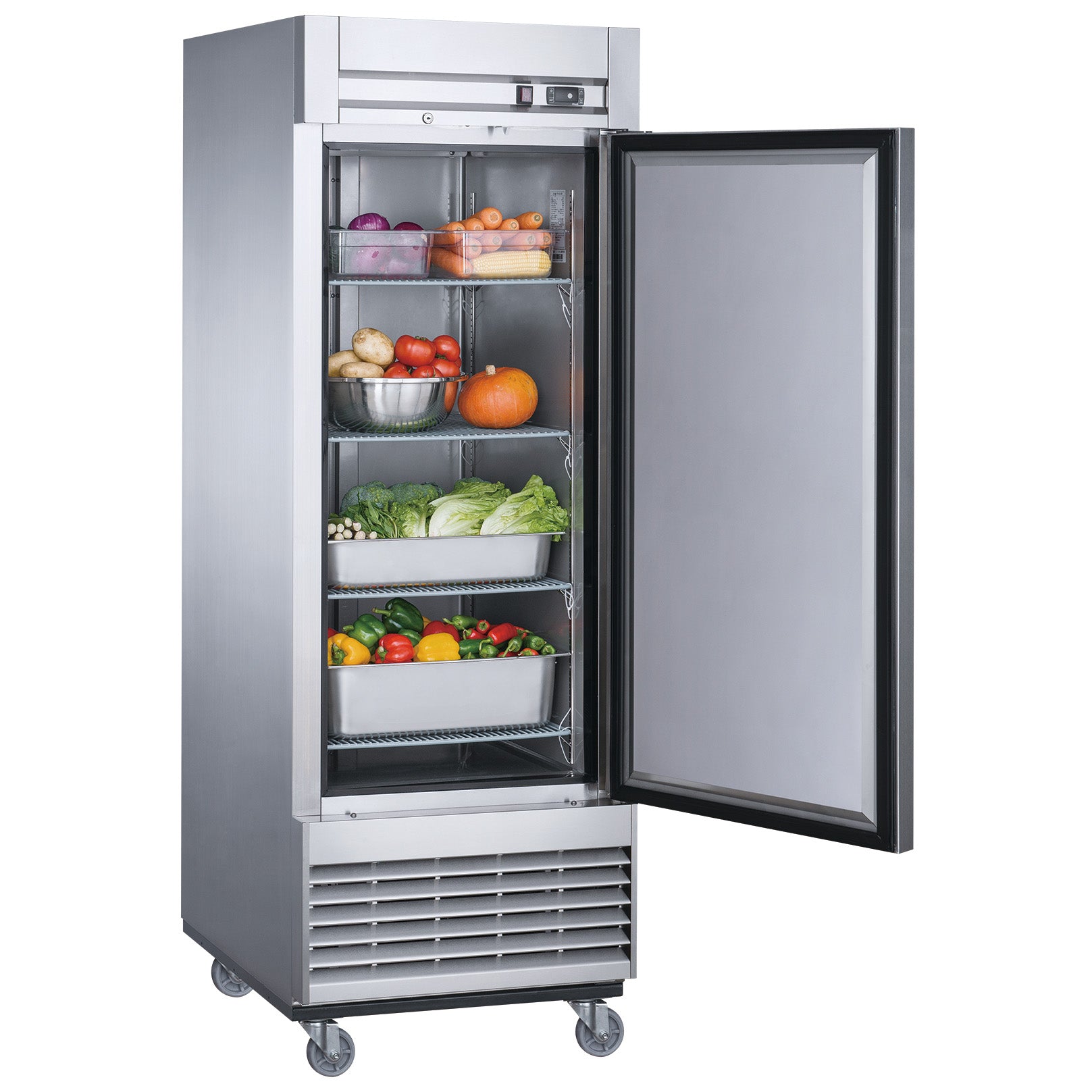 28 in. Single Door Commercial Refrigeratot 18 Cu.Ft. Solid Door Stainless Steel Reach-In Refrigerator, NSF ETL