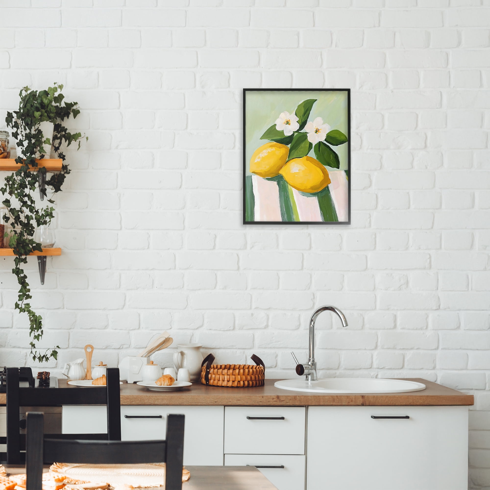 Stupell Industries Lemons And Daisies on Tablecloth Black Framed Giclee Art, design by The Prints Vibe