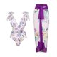 thumbnail image 1 of Gibobby Trajes de Baño Mujer Completos Traje de baño de 1 pieza para mujer + 1 pieza para cubrirse Traje de baño de dos piezas con estampado vintage Mono(Morado,CH), 1 of 4