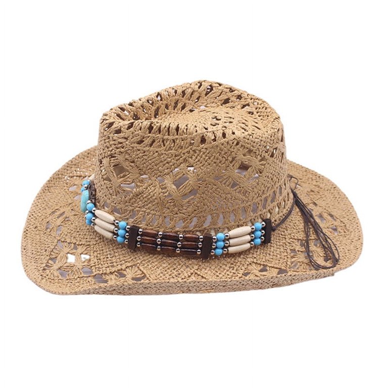 Beach Cowboy Hat Straw Cowboy Hat For Women & Men - Western Cowgirl Sun Hat With Wide Brim Western Cowboy Hat