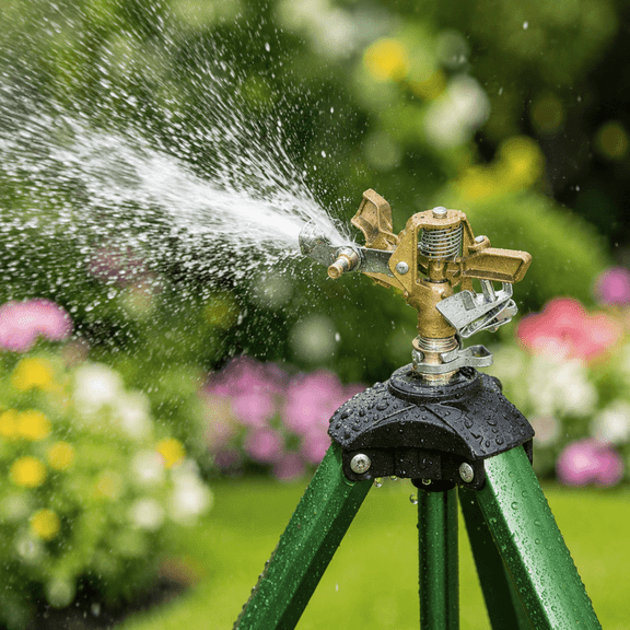 Dazzle Bright 2 Pack 0-360 Degree Large Area Coverage Pulsating Tripod Lawn Sprinklers, Adjustable Flow Garden Sprinkler