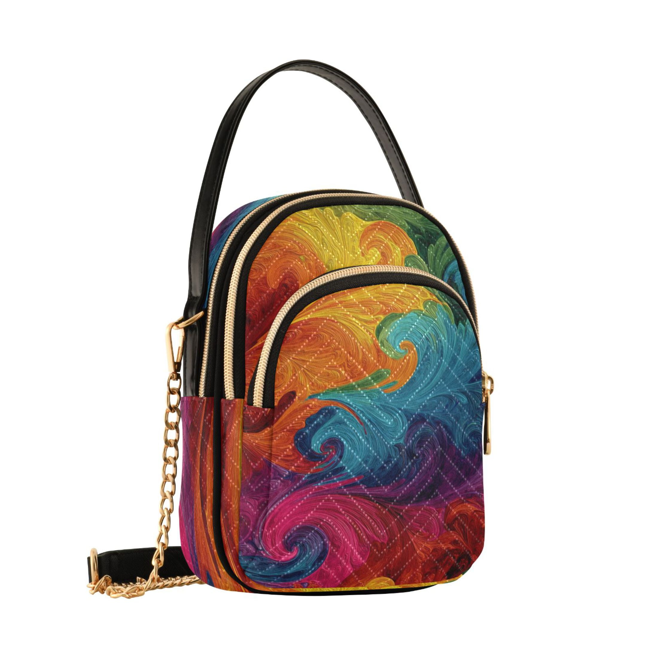 Quilted Women's Crossbody Bag Purses and Handbags with Detachable Leather Strap Vibrant Colorful Tie-dye Pattern