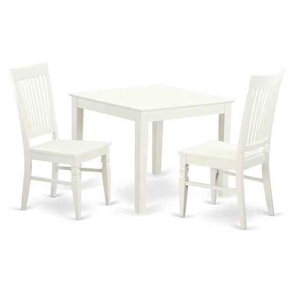 East West Furniture Oxford 3-piece Dining Set with Wood Seat in Linen White