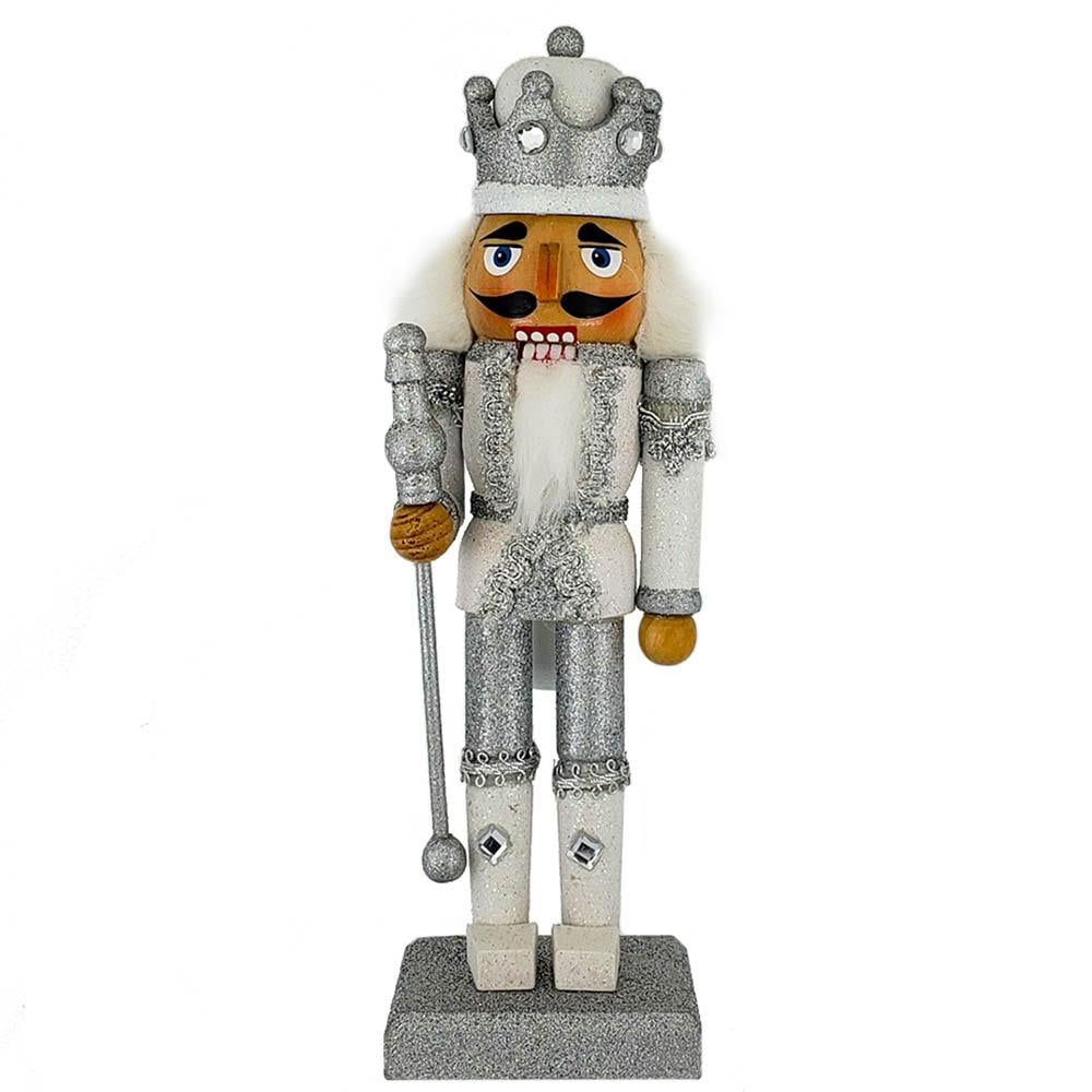King Nutcracker White Silver Metallic Glitter 10 inch