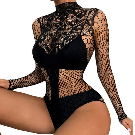 

Zuwimk Crotchless Lingerie For Women Lingerie for Women Lace Sheer V Neck Chemise See Through Floral Eyelash Nightgown Negligee Dress Black One Size