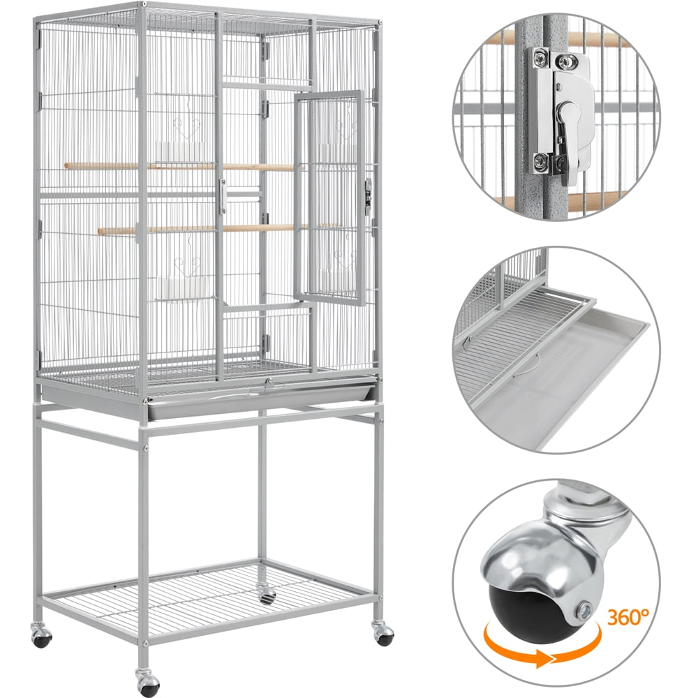 Renwick 53.5"H Large Rolling Metal Pet Cage with Detachable Stand，Light Gray