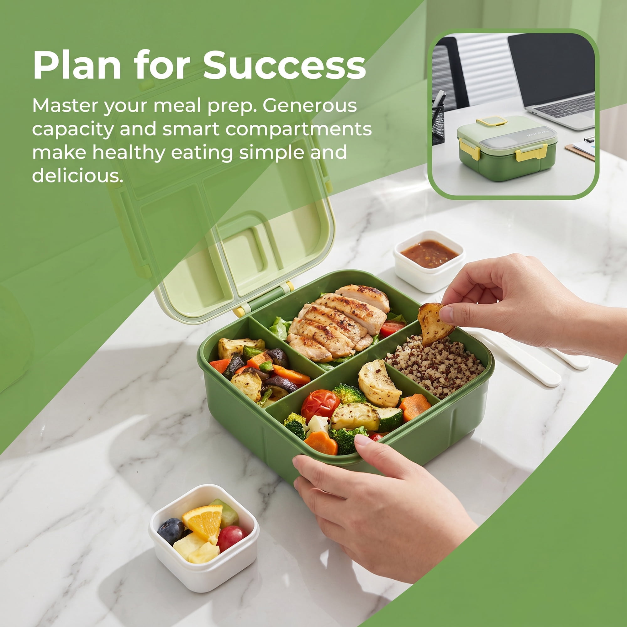 Unique Bargains Portable Leak-Proof Meal Lunch Bento Box Green