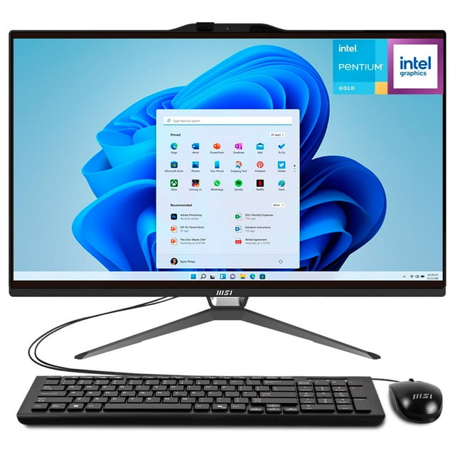 Computadora All In One MSI PRO AP222T Intel G7400 12GB 512GB SSD 21.5" IPS FHD Touch W11H USB-C Teclado Mouse Altavoz + Cable USB-C negro