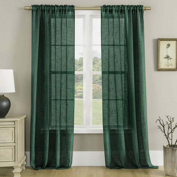 Cortinas SHINELAND de lino sintético transparente de color verde esmeralda, 213 cm, 2 paneles