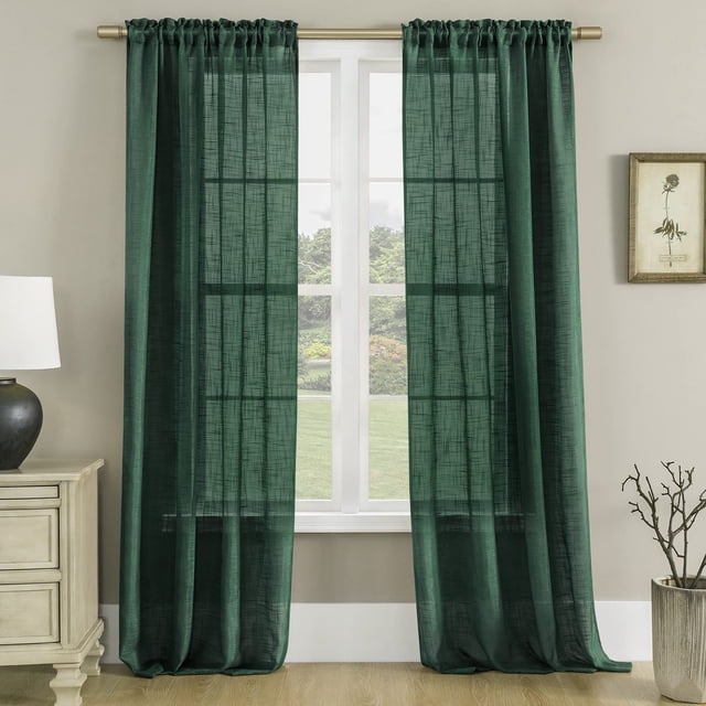 Cortinas SHINELAND de lino sintético transparente de color verde esmeralda, 213 cm, 2 paneles
