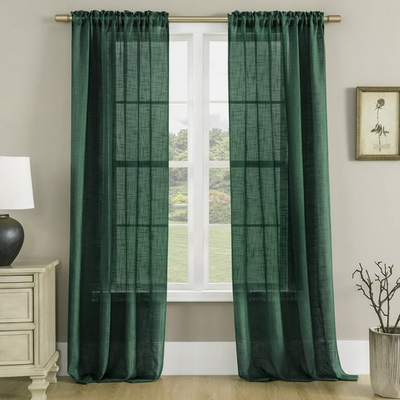 Cortinas SHINELAND de lino sintético transparente de color verde esmeralda, 213 cm, 2 paneles