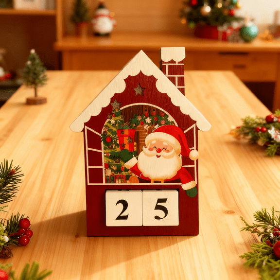 2025 Christmas Santa Countdown Calendar – Solid Wood Ornament, Movable 1-24 Markers