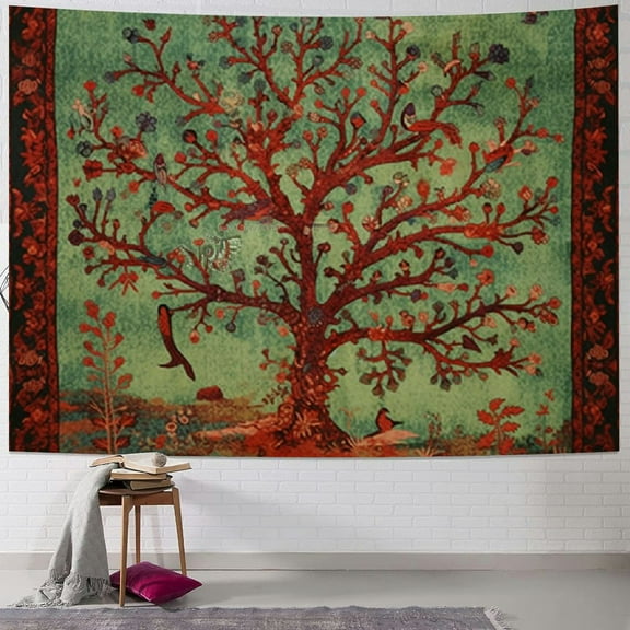 Fenyluxe  Tapestry Green Tree of Life Wall Hanging Psychedelic Tapestries Indian Twin Bedspread Picnic Sheet Wall Decor Blanket Wall Art Hippie Bedroom Décor 40x30inch