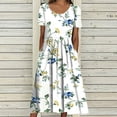 thumbnail image 1 of AMERTEER Robes Midi pour Femmes Été Décontractées Amples Bohèmes à Imprimé Floral Col Ras du Cou Manches Courtes Longueur Genou Robe Froncée avec Poches, 1 of 5